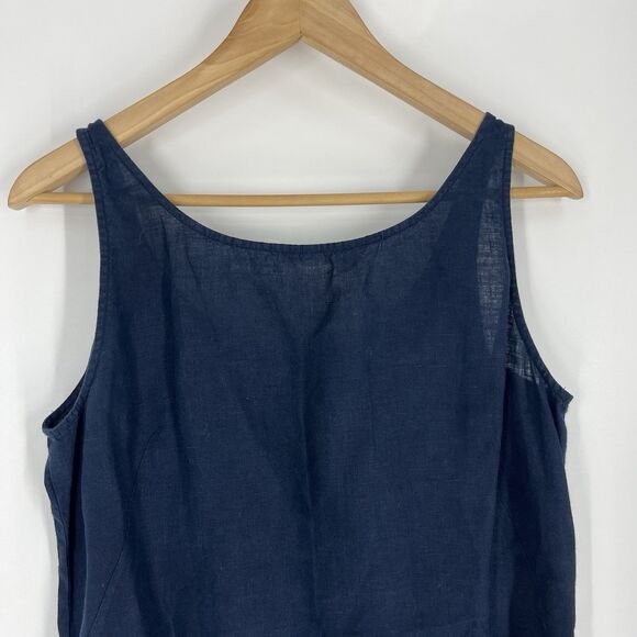 Eileen Fisher Tank Top Size Medium Petite Navy Irish Linen Beaded Sleeveless - Picture 6 of 8